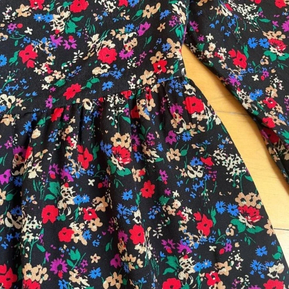 Gap‎ Kids Girls Black & Floral Square Neck Long Sleeve Dress Size L